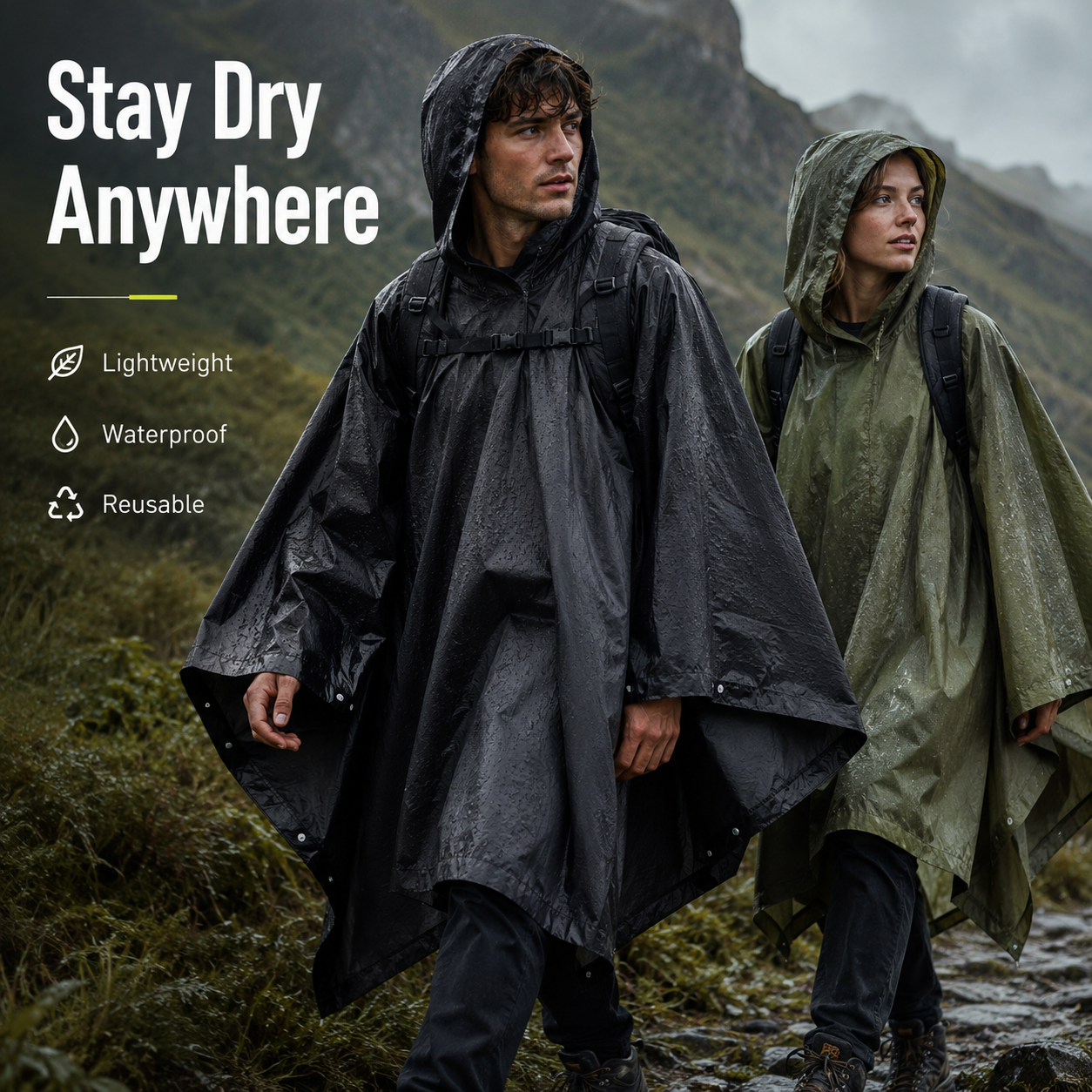Cycling Rain Jacket Commute - Poncho Impermeabile Riutilizzabile per Adulti con